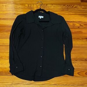Worthington Black Button-Front Long Sleeve Blouse